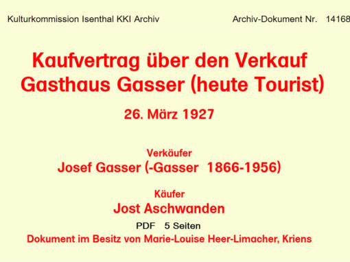 Kaufvertrag Gasthaus Gasser (heute Tourist) 1927